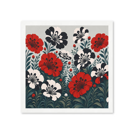 🌺🖤 The Scarlet And Ivory Blossom Garden Napkins – Elegant Botanical Floral Art