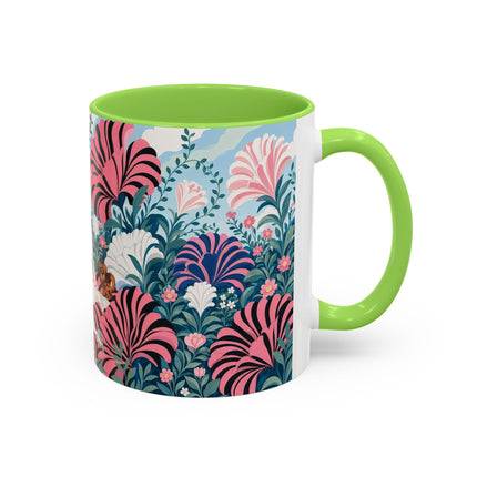 🌸🦋 The Enchanted Pink Blossom Retreat Colorful Mug – Art Deco Floral Whimsy