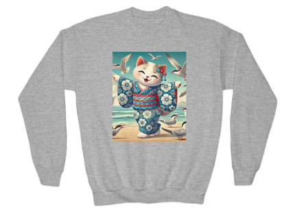 Geisha Kitten by the Seaside Youth Crewneck Sweatshirt