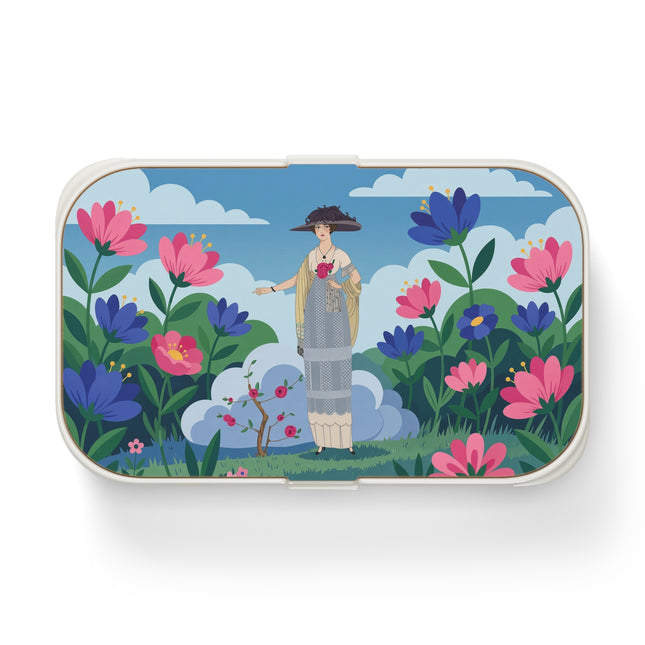 🌸🎩 The Lady Of The Grand Flower Garden Bento Lunch Box – Art Deco Fashion Illustration