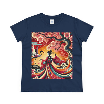 Fairy and Stork Beneath the Cherry Blossoms Cotton Tee