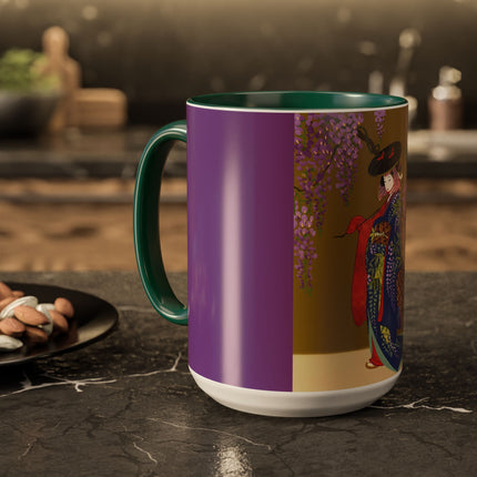 Wisteria Elegance Colorful Mug (11oz, 15oz) – Floral Beauty, Kimono Art & Timeless Grace