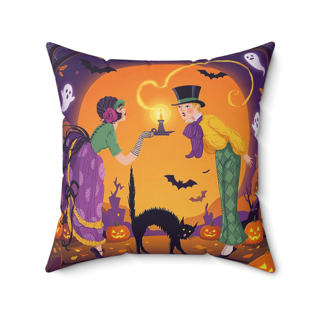 🎃🕯️ Moonlit Pumpkin Masquerade Square Pillow – Whimsical Halloween Charm