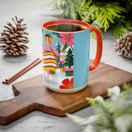 🌼🎄 The Christmas Blossom Belle Colorful Mug – Colorful Art Deco Holiday Fantasy