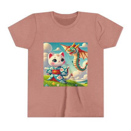 Geisha Kitten and the Dragon Kite Youth Short Sleeve Tee