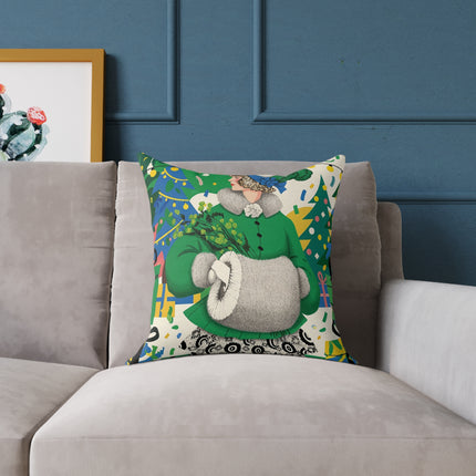💚🎄 The Emerald Holly Christmas Square Pillow – Art Deco Holiday Elegance