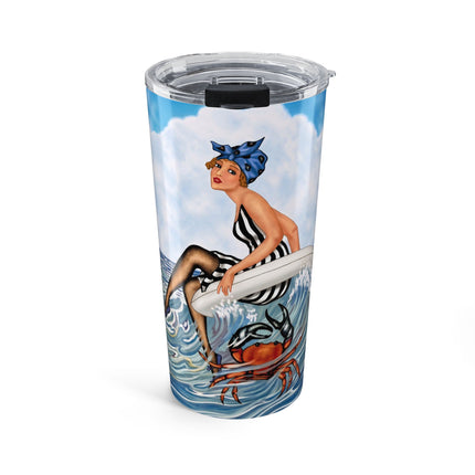 🦀🌊 The Seaside Crab Ride Tumbler, 20oz – Art Deco Beach Whimsy