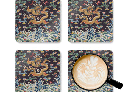 Rank Badge with Dragon with Deer Hooves Corkwood Coaster Set