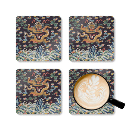 Rank Badge with Dragon with Deer Hooves Corkwood Coaster Set