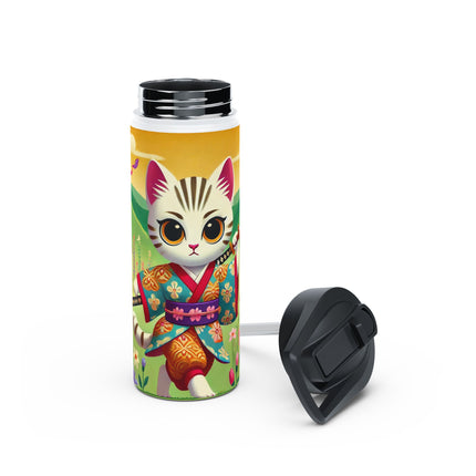 Samurai Kitten Stainless Steel Water Bottle, Standard Lid
