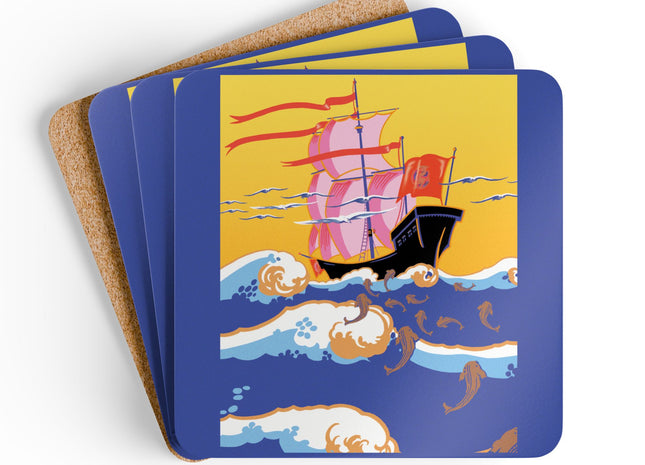 Golden Seas and Whimsical Dreams Corkwood Coaster Set
