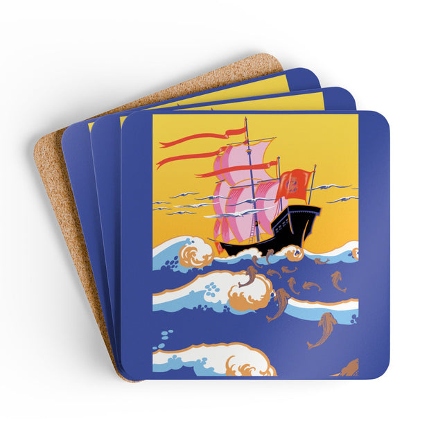 Golden Seas and Whimsical Dreams Corkwood Coaster Set