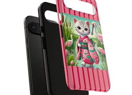 Geisha Kitten Strolls Among the Spoonbills Phone Cases