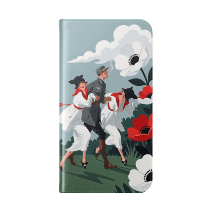 🌺🎩 The Ladies Of The Scarlet Garden Flip Case – Art Deco Floral Adventure