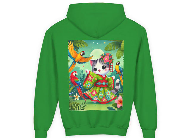 Parrot Dance of the Geisha Kitten Youth Heavy Blend Hooded Sweatshirt