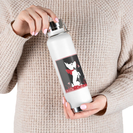 The Enchanting White Terrier with a Red Bow Copper Vacuum Insulated Bottle, 22 oz