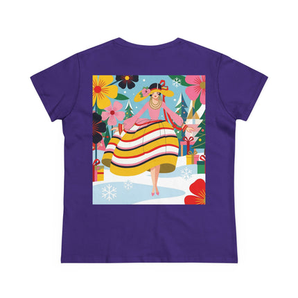 🎄🌸 The Christmas Blossom Belle Cotton Tee – Art Deco Holiday Whimsy