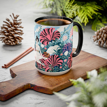 🌸🦋 The Enchanted Pink Blossom Retreat Colorful Mug – Art Deco Floral Whimsy