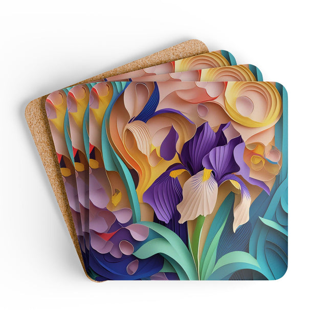 The Elegant Iris Flower Corkwood Coaster Set