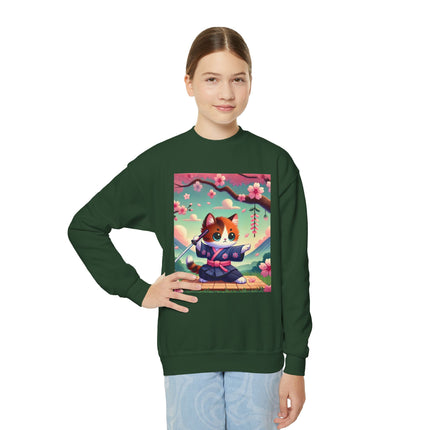 Playful Kitten in the Tea Room Youth Crewneck Sweatshirt – Whimsy, Elegance & Gentle Charm