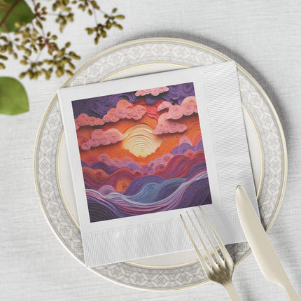 Dramatic Sunset Sky White Coined Napkins