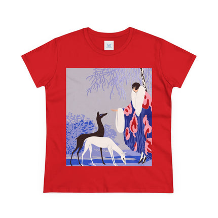 🦌🌸 The Lady Of The Graceful Deer Cotton Tee – Art Deco Garden Elegance