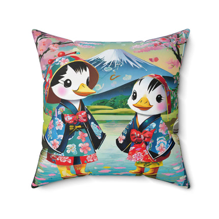 Rainy Day Ducks Spun Polyester Square Pillow