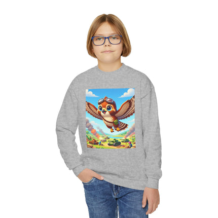 Red-Tailed Hawk in Battle Youth Crewneck Sweatshirt – Flight, Focus & Fearless Energy