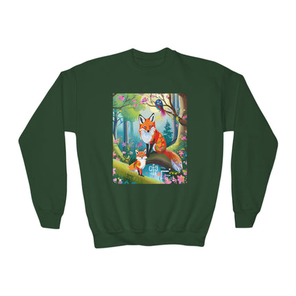 Mischievous Fox Youth Crewneck Sweatshirt – Playful Forest Fun