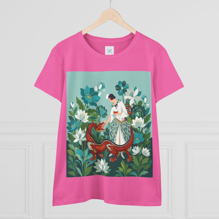 🐉🌿 The Dragon Keeper Cotton Tee – Art Deco Floral Fantasy