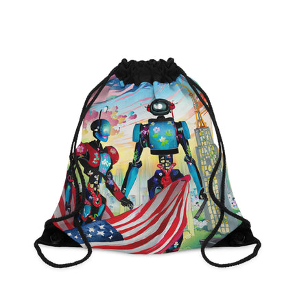 High Fashion Cyberpunk CIA Robots Drawstring Bag