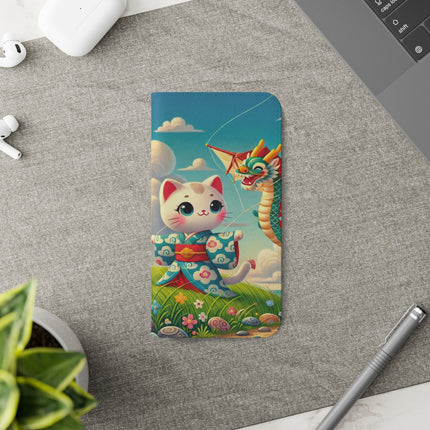 🪁🐉 Geisha Kitten and the Dragon Kite Flip Case – Joyful Flight & Dragon Spirit