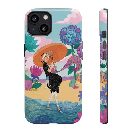 🌊☂️ The Lady Of The Flowered Seashore Phone Case – Art Deco Seaside Fashion