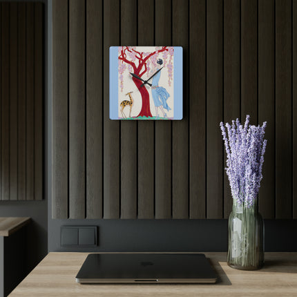 Woman, Fawn, and Red Tree by George Barbier Acrylic Wall Clock