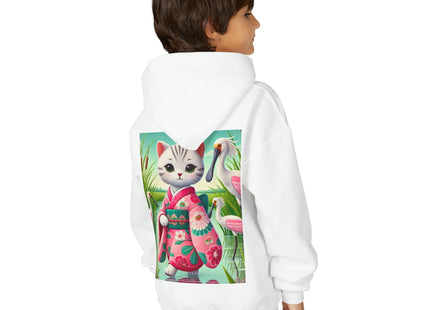 Geisha Kitten Strolls Among the Spoonbills Youth Heavy Blend Hooded Sweatshirt