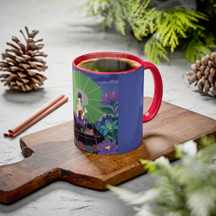 The Lady Of The Moonlit Needlework Colorful Mugs – Art Deco Crafting Elegance
