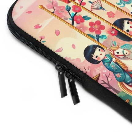 Geisha Kitten's Enchanted Carousel Laptop Sleeve – Whimsical Dreams & Cherry Blossom Magic