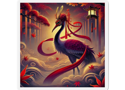 Regal Crimson Crane in the Autumn Mist Die-Cut Magnets (5 Sizes)