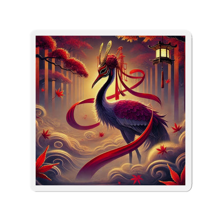 Regal Crimson Crane in the Autumn Mist Die-Cut Magnets (5 Sizes)