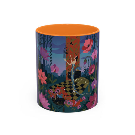 The Lady And The Midnight Birdcage Colorful Mugs – Art Deco Botanical Elegance