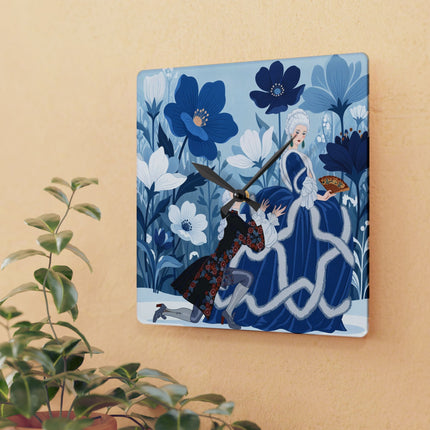💙❄️ The Lady Of The Winter Blue Garden Acrylic Wall Clock – Art Deco Fashion Elegance