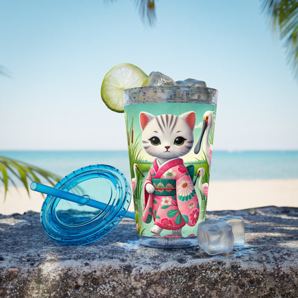 Geisha Kitten Strolls Among the Spoonbills Sunsplash Tumbler with Straw, 16oz
