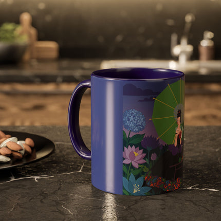 The Lady Of The Moonlit Needlework Colorful Mugs – Art Deco Crafting Elegance
