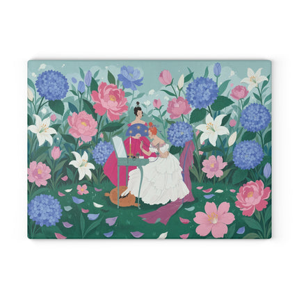 🌸🕯️ The Lady Of The Secret Garden Vanity Glass Cutting Board – Art Deco Floral Elegance