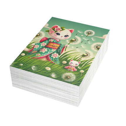 🌸🌬️ The Dandelion Wishes Kitten Greeting Card – Whimsical Floral Meadow