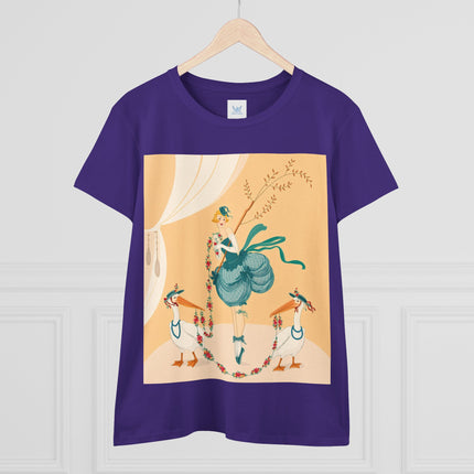 🌸🪽 The Lady And The Garden Storks Cotton Tee – Art Deco Floral Whimsy