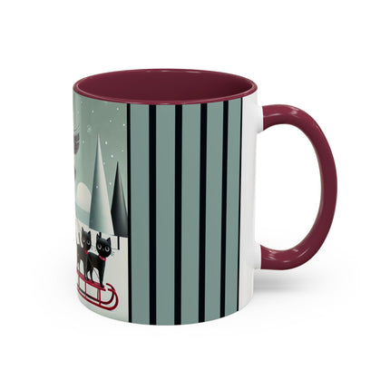 Red Sled & Curious Cats Colorful Mugs (11oz, 15oz)