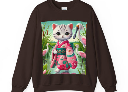 Geisha Kitten Strolls Among the Spoonbills  Unisex Heavy Blend™ Crewneck Sweatshirt