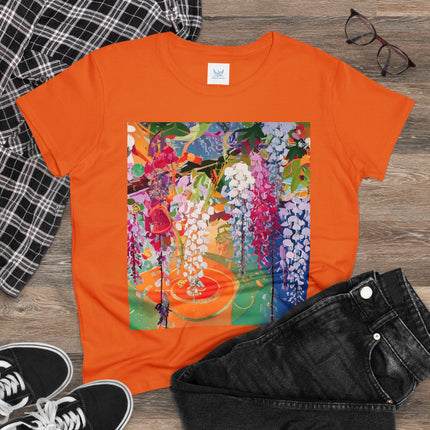 Women's Golden Wisteria Print Midweight Cotton Tee
