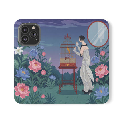 🐦🌸 The Lady And The Golden Bird Flip Case – Art Deco Floral Reverie